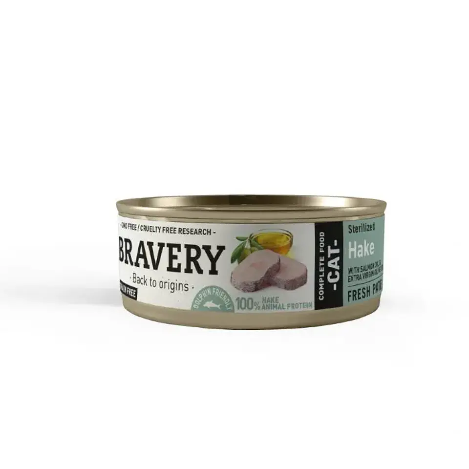 Bravery Alimento Húmedo Natural para Gato Adulto Esterilizado Receta Hake 70 grs 1