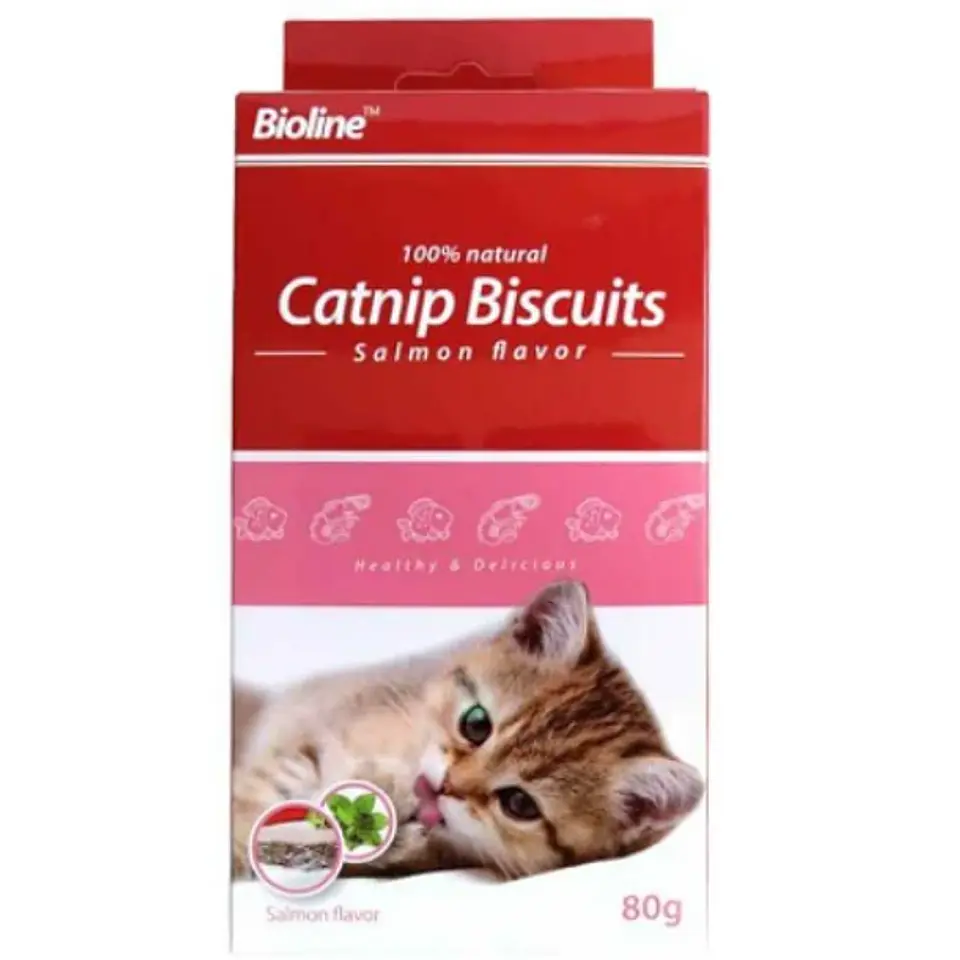Galletas CatNip Biscuits Salmon Bioline 80Grs  1