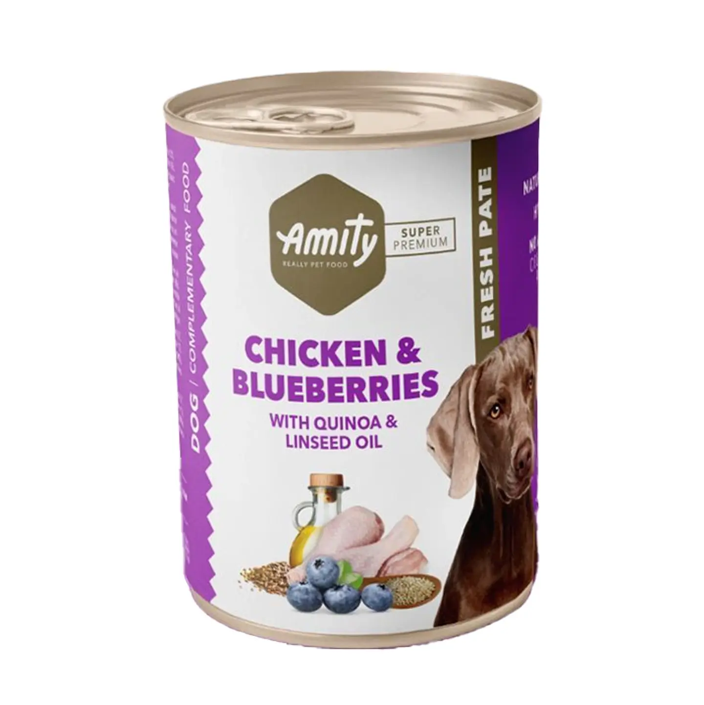 Amity Humedo Perro 400 GRS Chicken y Blue Berries 1