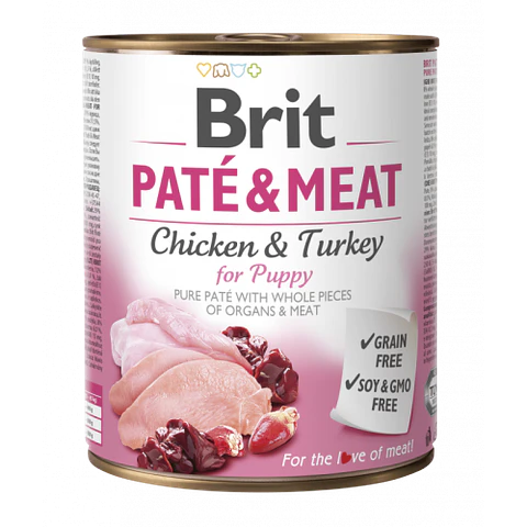 Brit Pate Meat & Meat Chicken Turkey Puppy 800Grs 