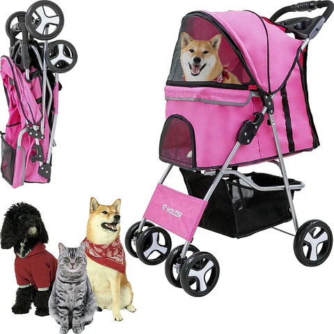 Coche Para Perro 4 Ruedas Rosado 