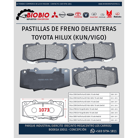 PASTILLAS DE FRENO DELANTERAS TOYOTA HILUX (KUN/VIGO)
