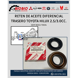 SELLO O RETEN DE ACEITE DIFERENCIAL TRASERO, TOYOTA HILUX 2.5/3.0cc.