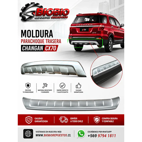 MOLDURA CENTRAL PARACHOQUE TRASERO CHANGAN CX70 1.6CC.