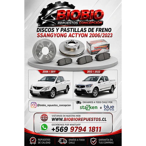 JUEGO Discos y Pastillas de freno Ssangyong Actyon 06/23.
