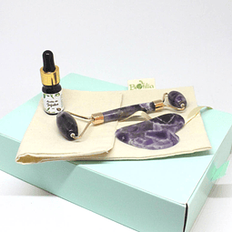 Set masaje facial con Gua Sha + Roller de Amatista + Aceite facial