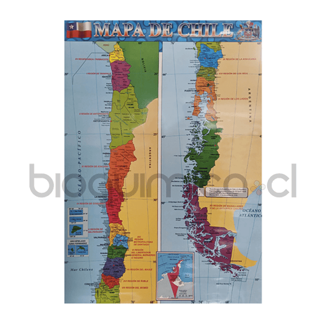 Mapa Regionalizado de Chile - 42x74 cm