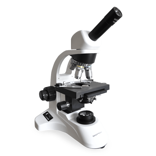 Microscopio Monocular 1000x con Platina Mecánica y 4 Objetivos (4x, 10x, 40x y 100x)