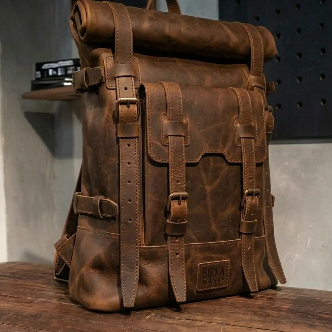 Morral en cuero tipo rolltop Valley 3