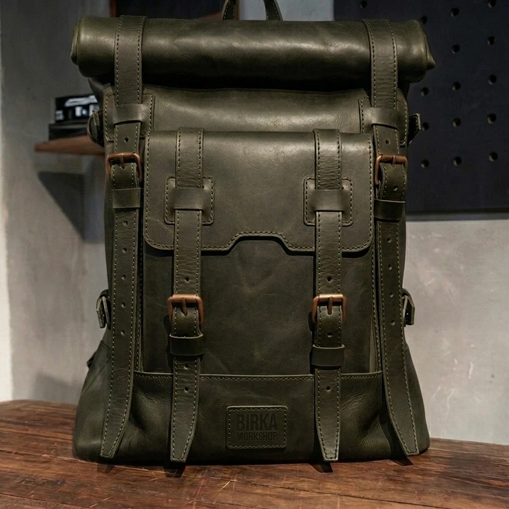 Morral en cuero tipo rolltop Valley 4