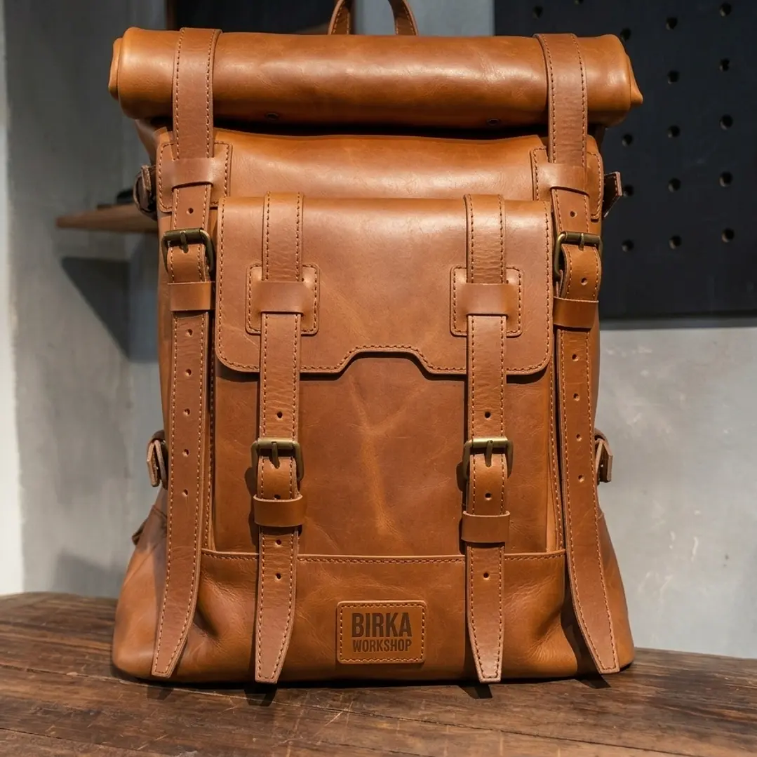 Morral en cuero tipo rolltop Valley 6