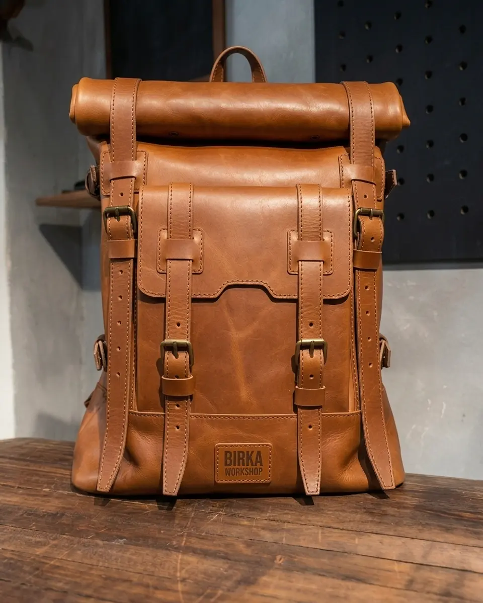 Morral en cuero tipo rolltop Valley 6