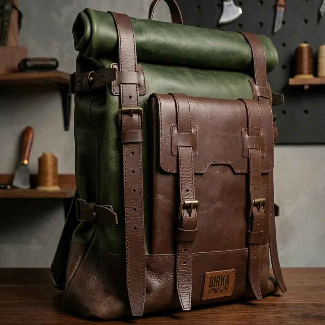Morral en cuero tipo rolltop Valley 7