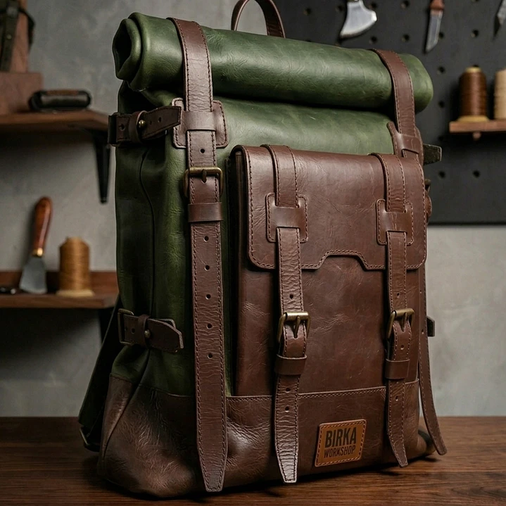 Morral en cuero tipo rolltop Valley 7