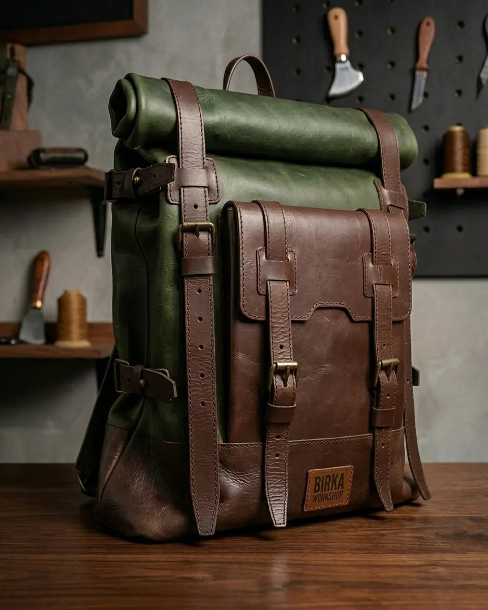 Morral en cuero tipo rolltop Valley 7