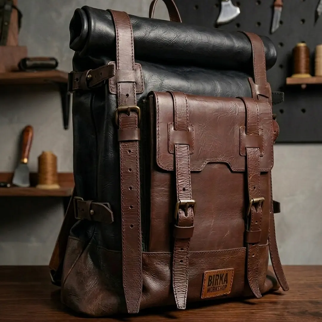 Morral en cuero tipo rolltop Valley 5