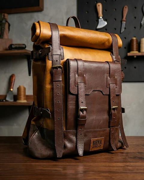 Morral en cuero tipo rolltop Valley
