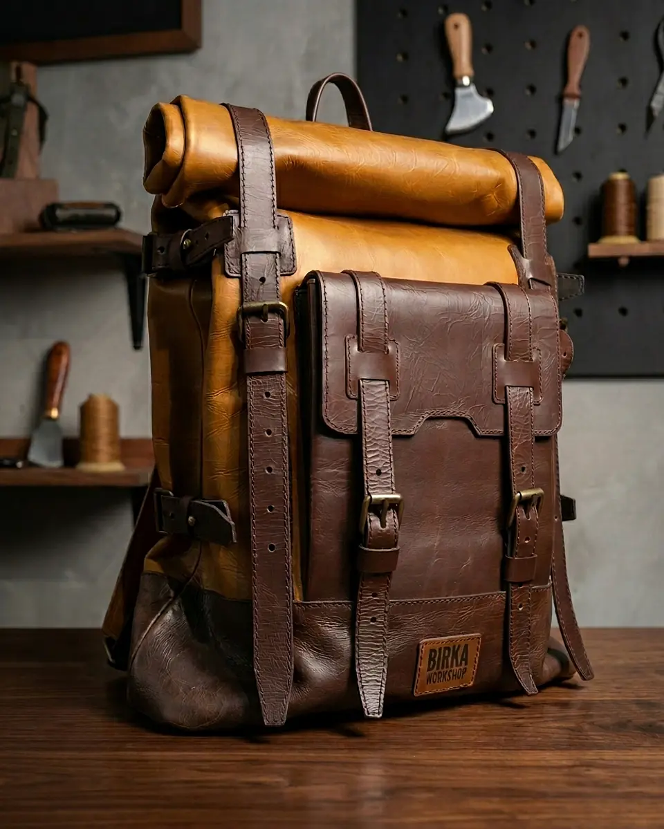 Morral en cuero tipo rolltop Valley 1