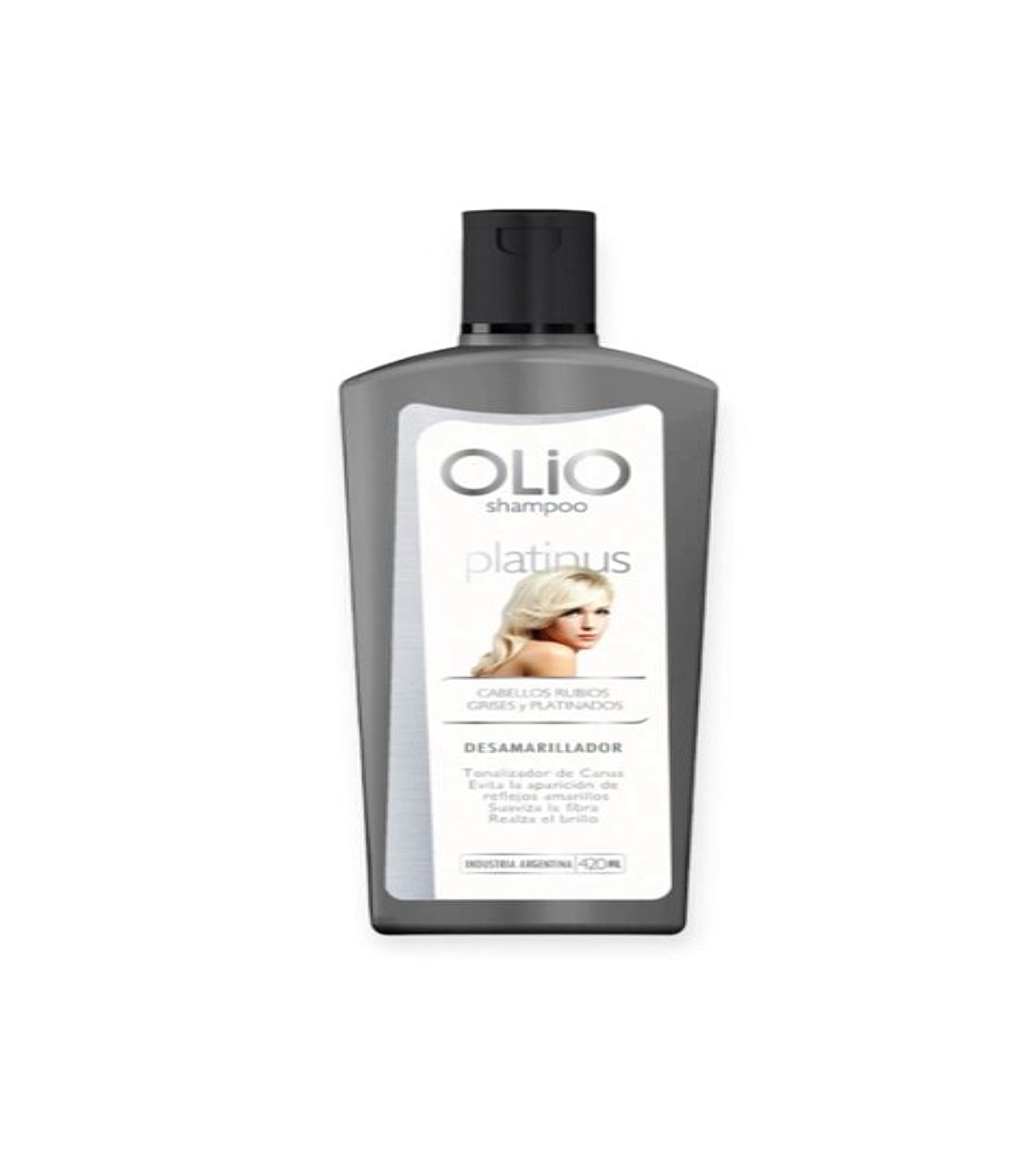 Shampoo desamarillador platinus canas Olio 420 ML.