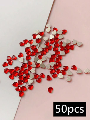 Strass Corazón para Uñas 50 Piezas Rojo