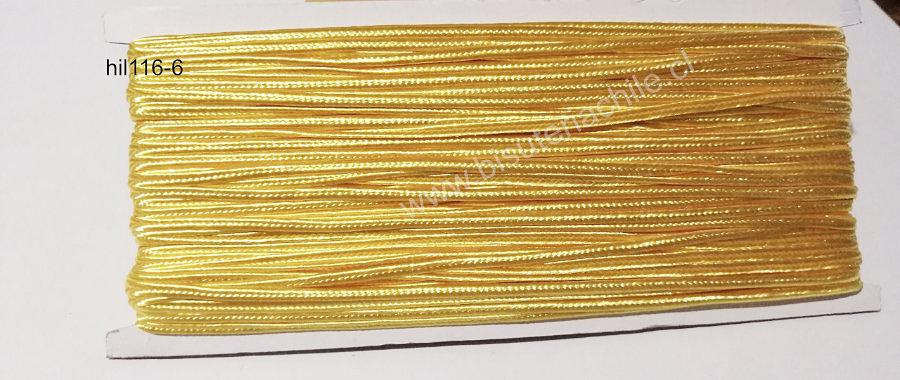 Cordón Soutache color amarillo claro, 3 mm, rollo de 30 mts.