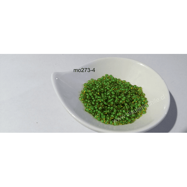 Mostacilla verde cristal, 8/0 (3 mm), bolsa de 50 grs.
