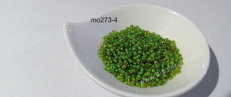 Mostacilla verde cristal, 8/0 (3 mm), bolsa de 50 grs.