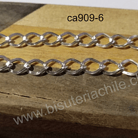 Cadenas, cadena plateada, eslabón de 8 x 7 mm, por metro