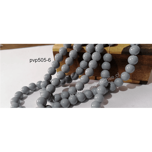 Perla de vidrio 8 mm color gris tira de 53 unidades