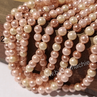 Perla Shell 4 mm, en colores rosados cobrizos, tira de 90 perlas aprox