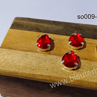 Cristal soutache rojo con aplicación metálica plateada, 14 x 10 mm, set de 4 unidades