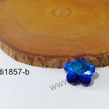 Cristal excelente calidad, flor azul tornasol, con orificio superior 14 mm por unidad