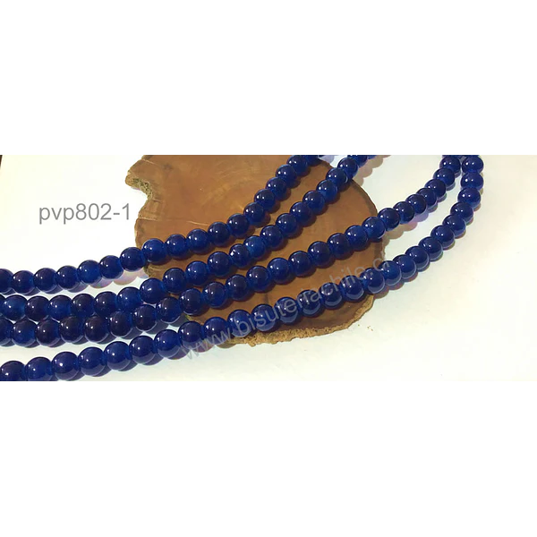 Perla de vidrio en color azul, de 8 mm, tira de 53 unidades aprox.