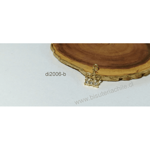 Dije corona baño de oro con circones, 18 x 10 mm, por unidad