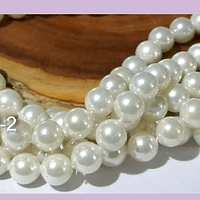 Perla Shell 6 mm, en colores blanco perla, tira de 64 perlas aprox