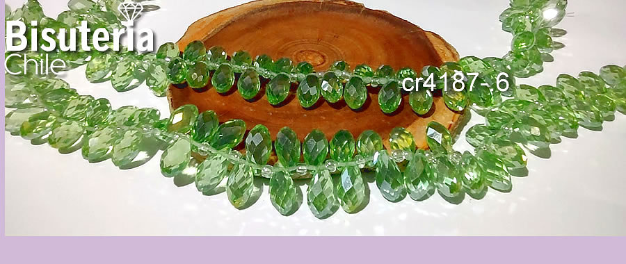 cristal en forma de gota, facetado color verde, 12 mm de largo por 6 mm de ancho, set de 10 unidades