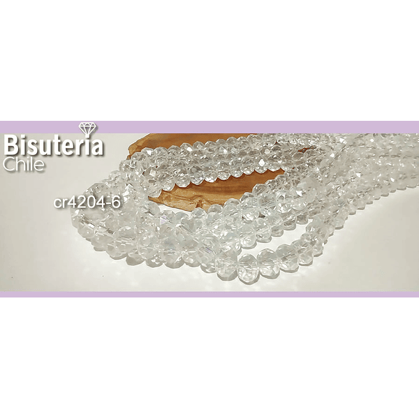 Cristal tornasol transparente, de 8mm por 6mm, tira de 69 unidades aprox