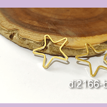 Colgante estrella baño de oro, 17 mm, set de 6 pares (12 unidades)