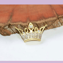 Dije baño de oro, corona con circones doble conexión, 19 x 10 mm, por unidad