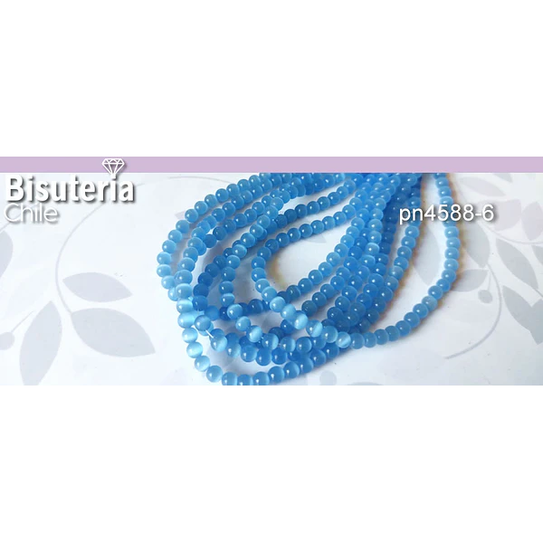 Ojo de gato liso color celeste 4 mm, tira de 95 piedras aprox.