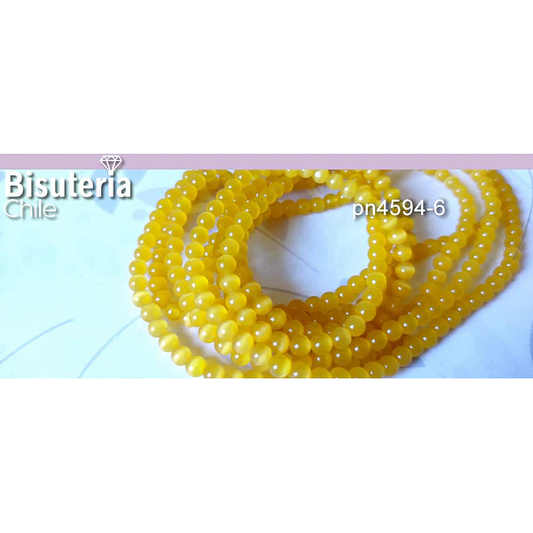 Ojo de gato liso color amarillo de 4 mm, tira de 95 piedra