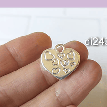 Colgante corazón baño de plata, 20 x 19 mm, 1 mm, de grosor, por unidad