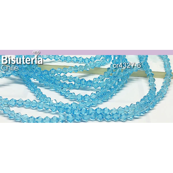 Cristal tupi 4 mm, color celeste transparente, tira de 75 cristales aprox