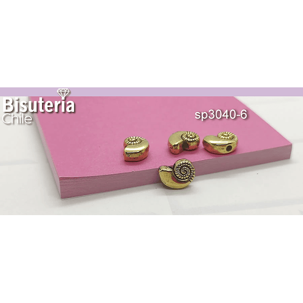 Separador en forma de caracola dorada, 11 x 8 mm, agujero de 2 mm, set de 5 unidades