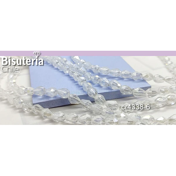Cristal gota color transparente, 8 mm de largo por 6 mm de ancho, set de 20 unidades aprox