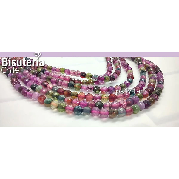 agatas multicolor, en tonos fucsias verdes y azules, en 4 mm, tira de 90 piedras aprox