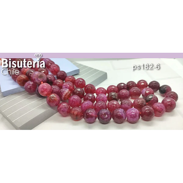 Agatas, Agata de 10 mm, facetada color fucsia tira de 37 piedras aprox.