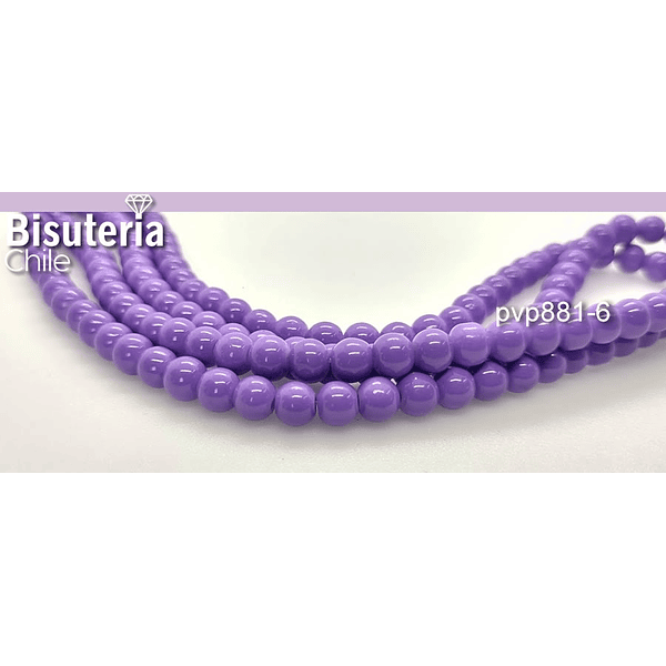 Perla de vidrio morado 6 mm tira de 72 piedras aprox