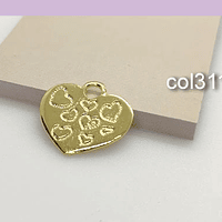 Colgante corazón baño de oro, 20 x 19 mm, 1 mm, de grosor, set de 6 unidades (por mayor)