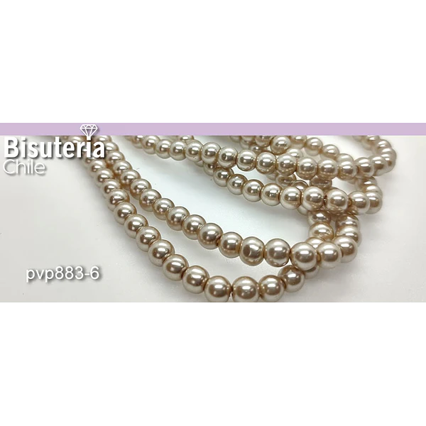 perla de vidrio beige imitación perla 6 mm, tira de 145 perlas aprox
